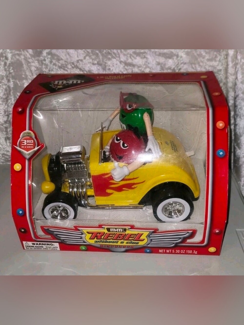 M&M’s Rebel Without a Clue Hot Rod Candy Dispenser 3rd Series Open Box Read